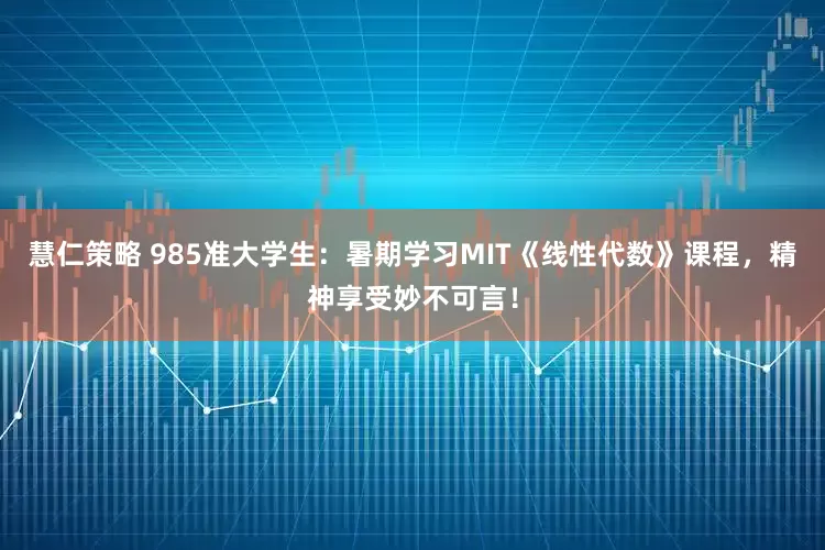 慧仁策略 985准大学生：暑期学习MIT《线性代数》课程，精神享受妙不可言！